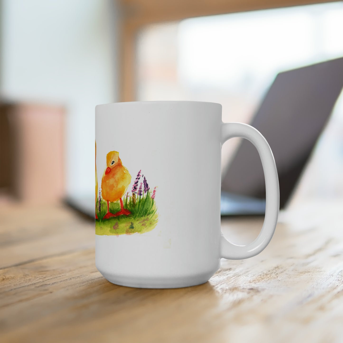 Cute Duckling Mug, Watercolor Painting Cute Ducklings, 15 oz mug, duckling flowers cute mug, Teacher mug, Animal lover gift,