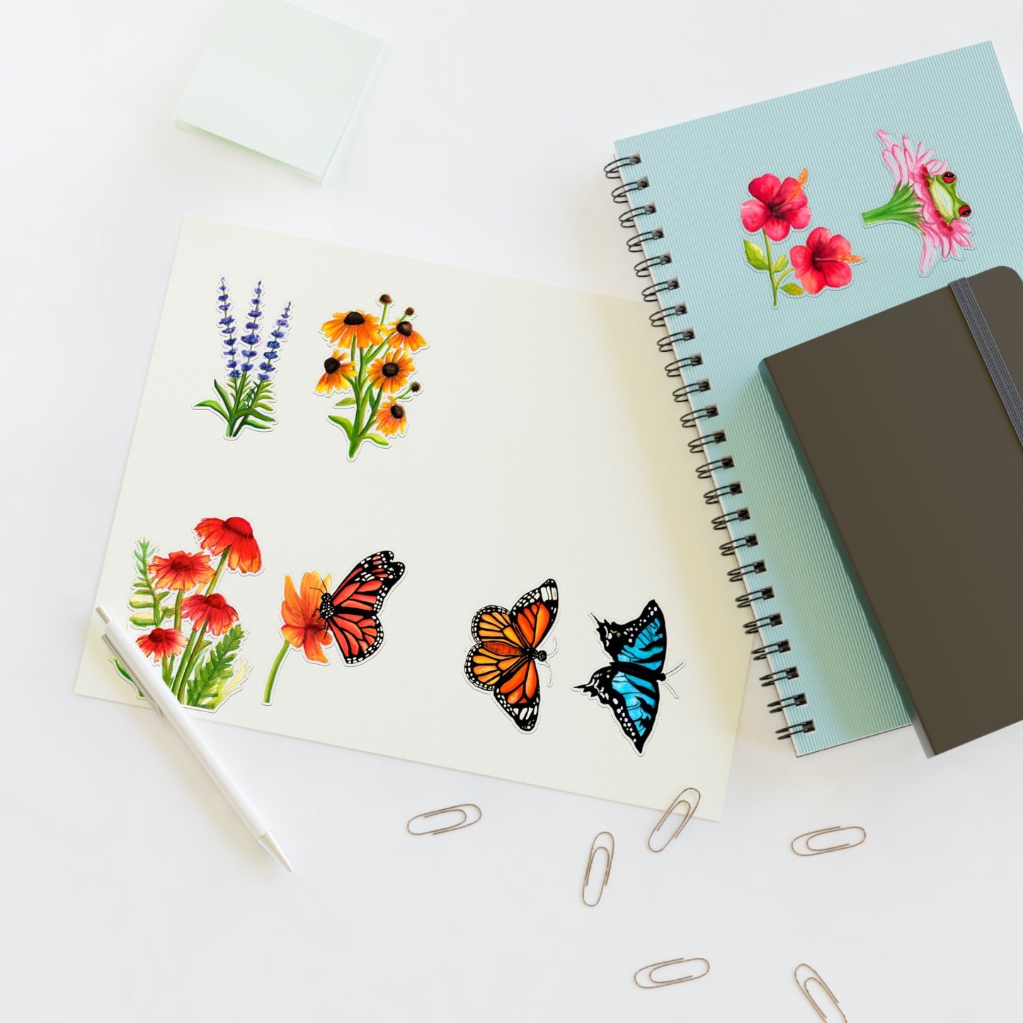 watercolor Wildflowers and Butterflies sticker sheet, watercolor stickers, watercolor flowers, watercolor butterfly stickers, vinyl sticker sheet