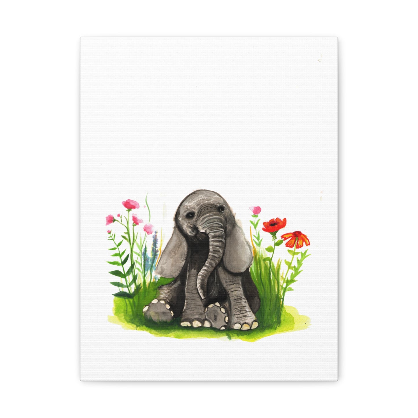 Cute Watercolor Baby Elephant in Flowers, Nursery Wall art, safari animal prints, cute baby animals, kids wall art, animal lover