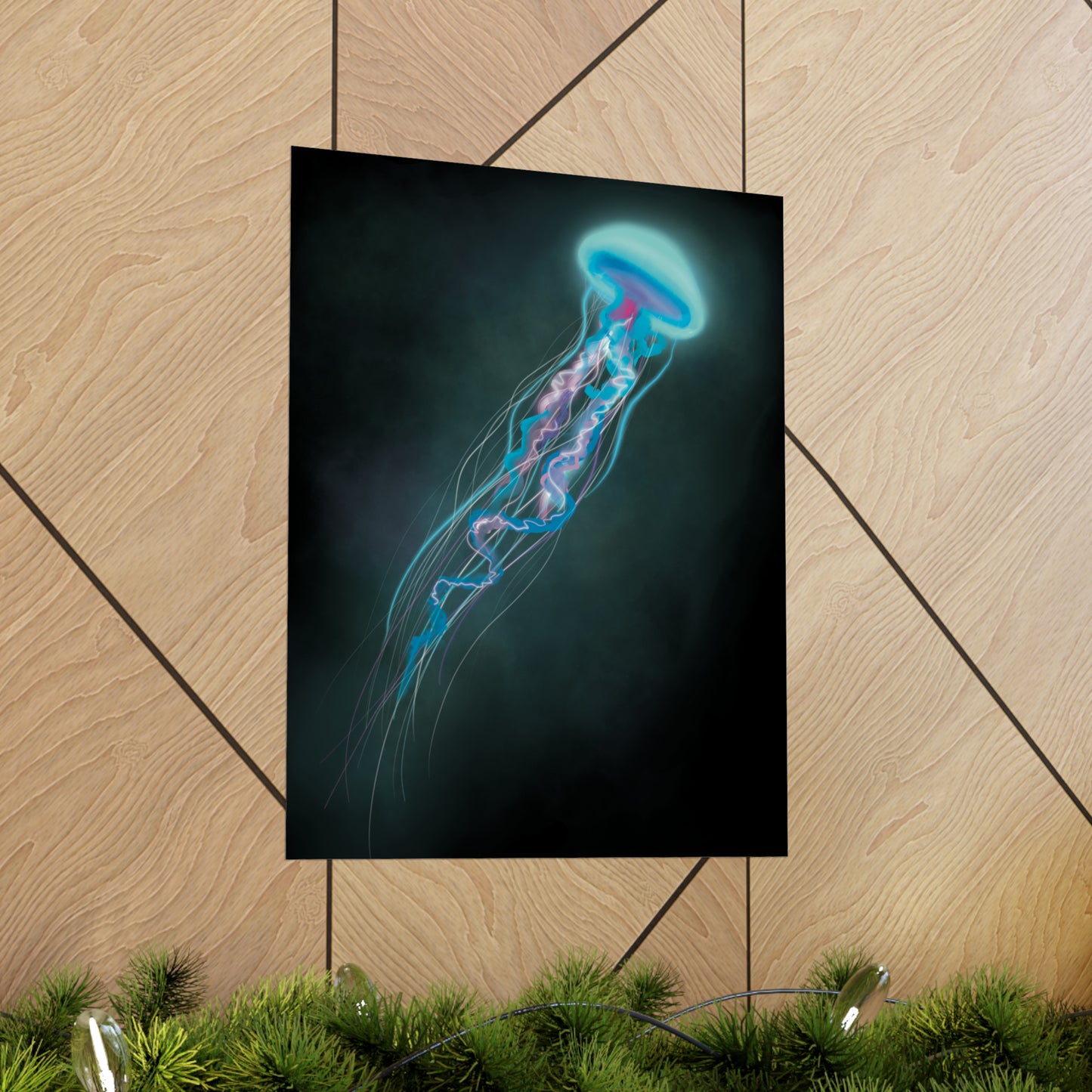 Bioluminescent Trippy Jellyfish Poster, Colorful Bioluminescent Jellyfish, Glowing pretty jellyfish, jellyfish lover, glowing bioluminescent art