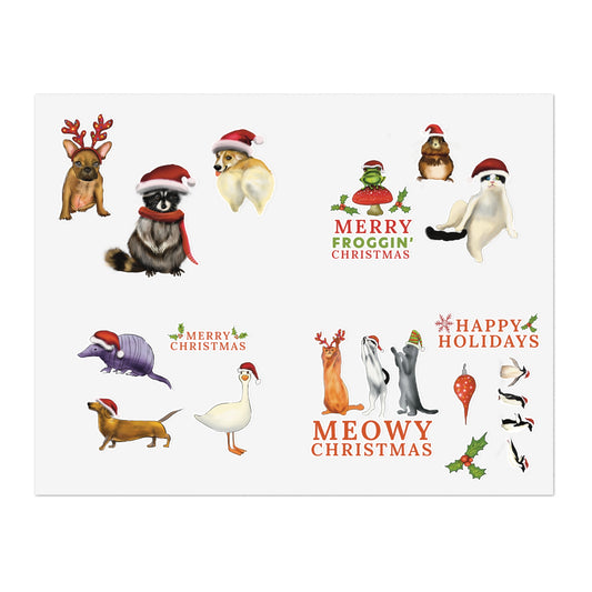 Christmas Animal Sticker Sheet, Christmas dog cute stickers, christmas cat sticker, cute holiday stickers, sticker sheet christmas