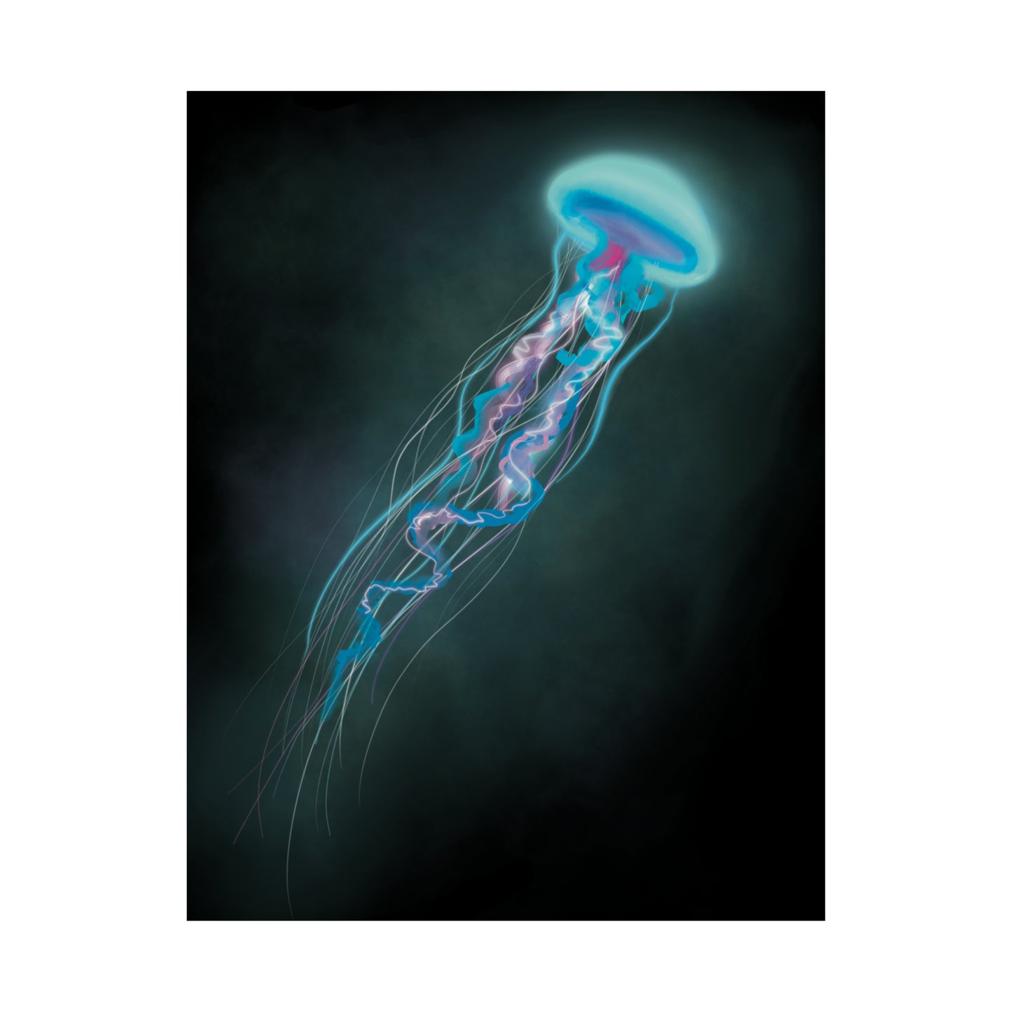 Bioluminescent Trippy Jellyfish Poster, Colorful Bioluminescent Jellyfish, Glowing pretty jellyfish, jellyfish lover, glowing bioluminescent art