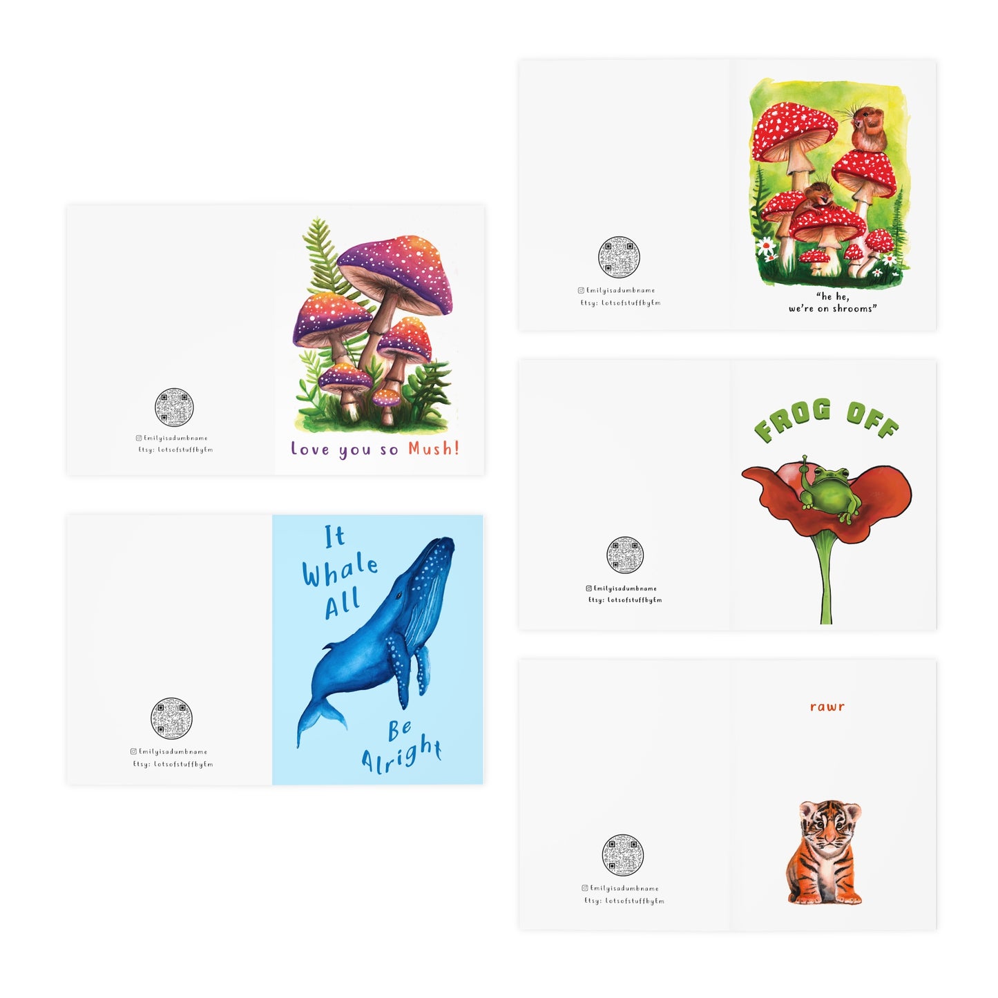 Cute Greeting Card Pack, Multi design pack, cute greeting cards for animal lovers, funny cute cards