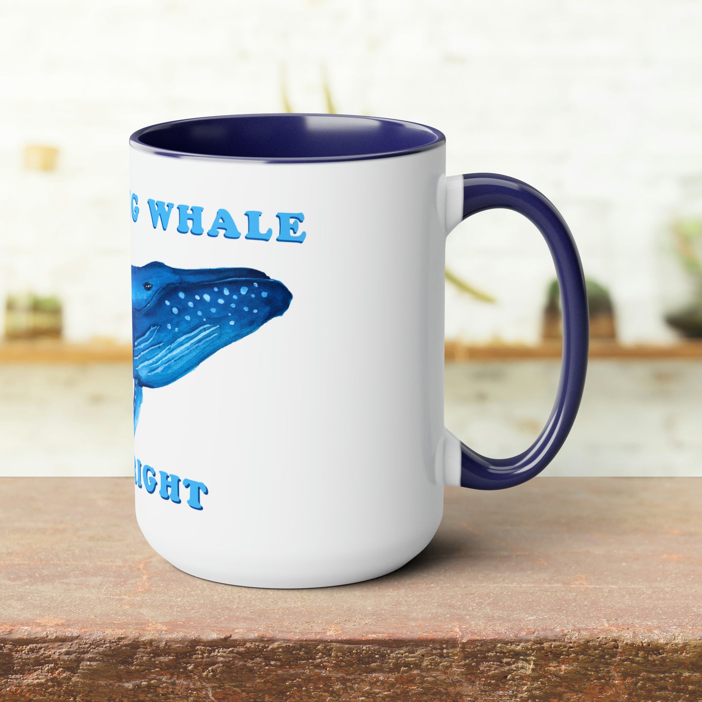 Two-Tone Everything Whale be Alright Mug, Watercolor humpback whale, cute funny painting mug, humpback whale mug, 15oz