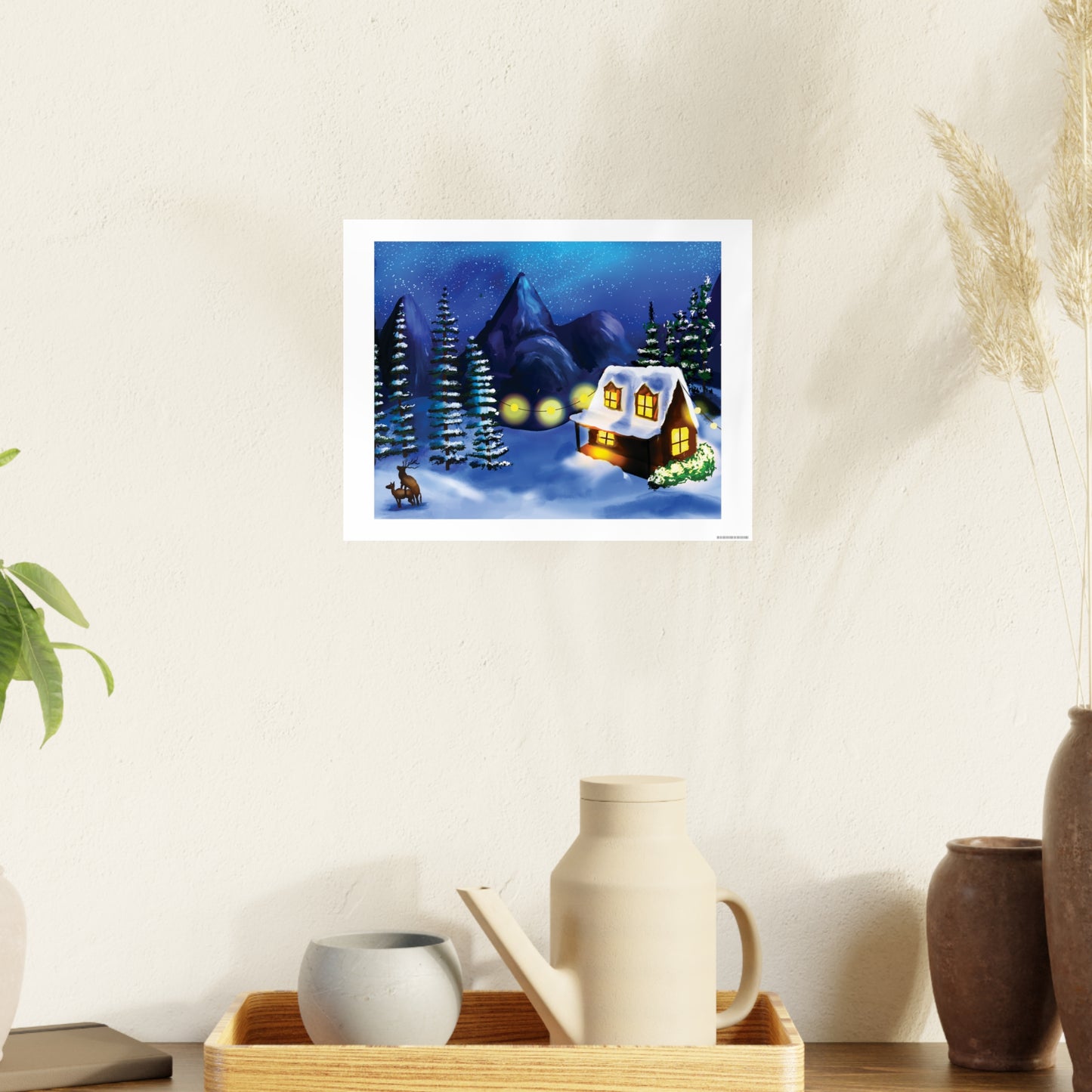 Funny Elk Winter Scene Art Print