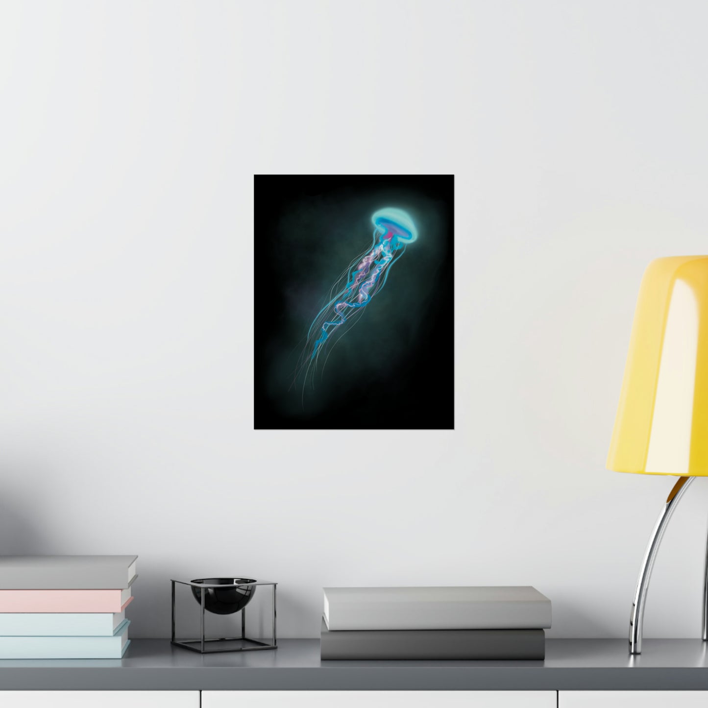 Bioluminescent Trippy Jellyfish Poster, Colorful Bioluminescent Jellyfish, Glowing pretty jellyfish, jellyfish lover, glowing bioluminescent art