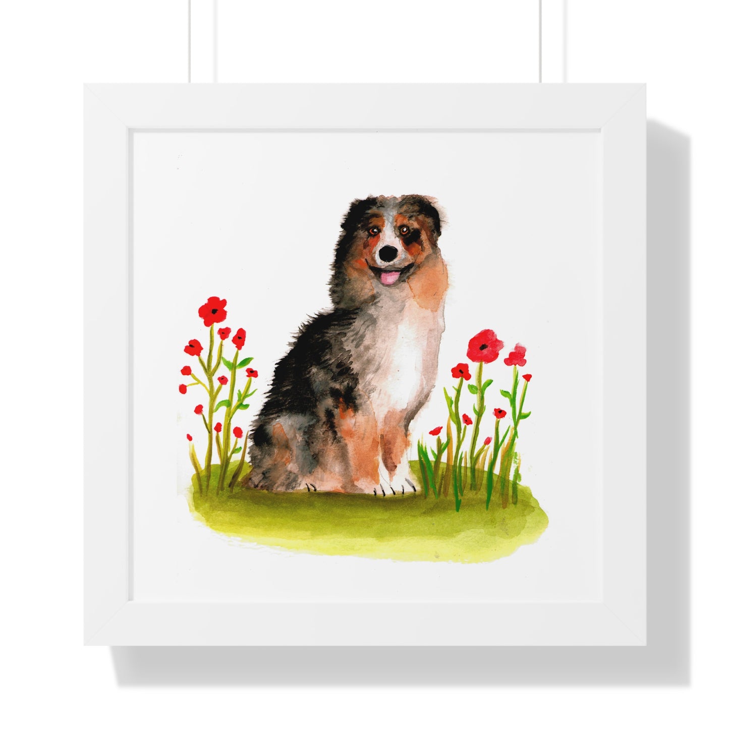 Watercolor Australian Shepherd Art Print, Cute Watercolor Art poster, Framed Art Poster