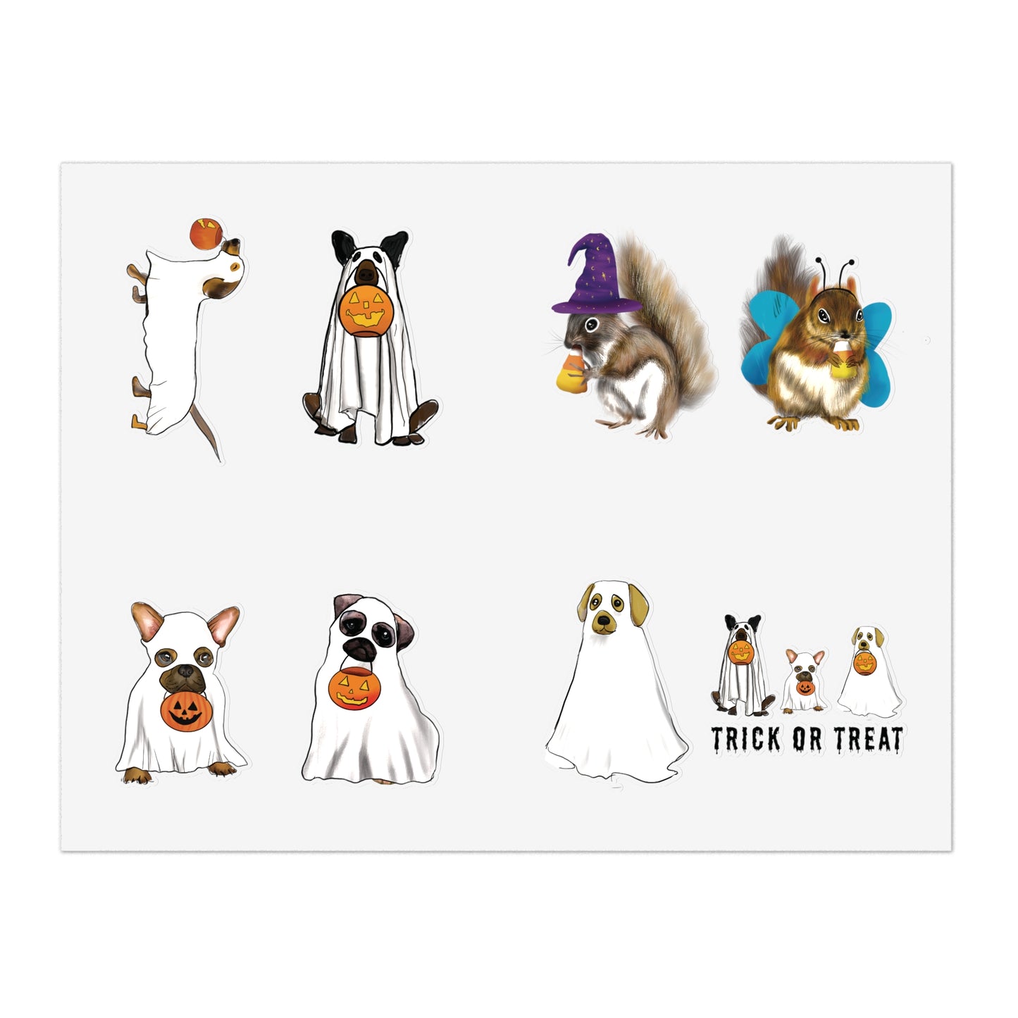 Cute Halloween Ghost Dog Stickers, Halloween Sticker bundle, Die cut sticker sheet, trick or treat, cute dog lover sticker, happy halloween stickers