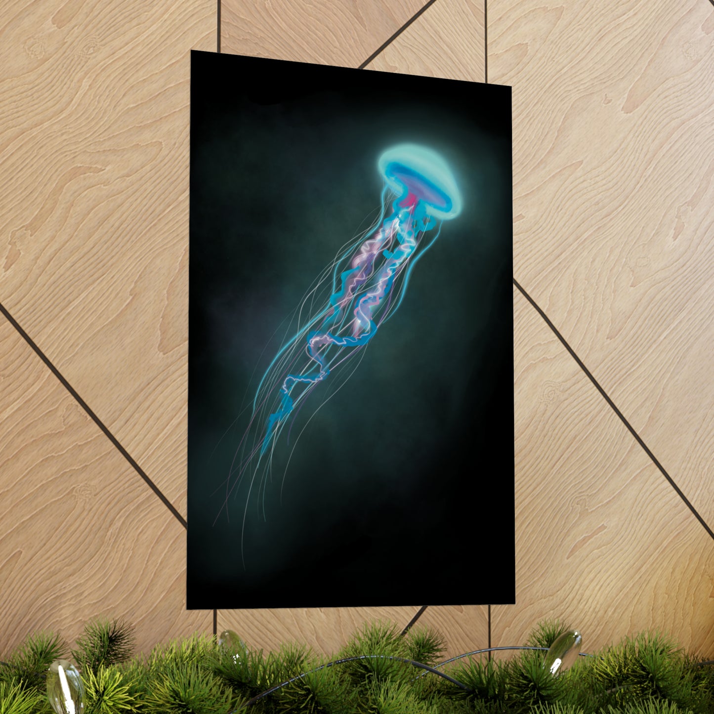 Bioluminescent Trippy Jellyfish Poster, Colorful Bioluminescent Jellyfish, Glowing pretty jellyfish, jellyfish lover, glowing bioluminescent art