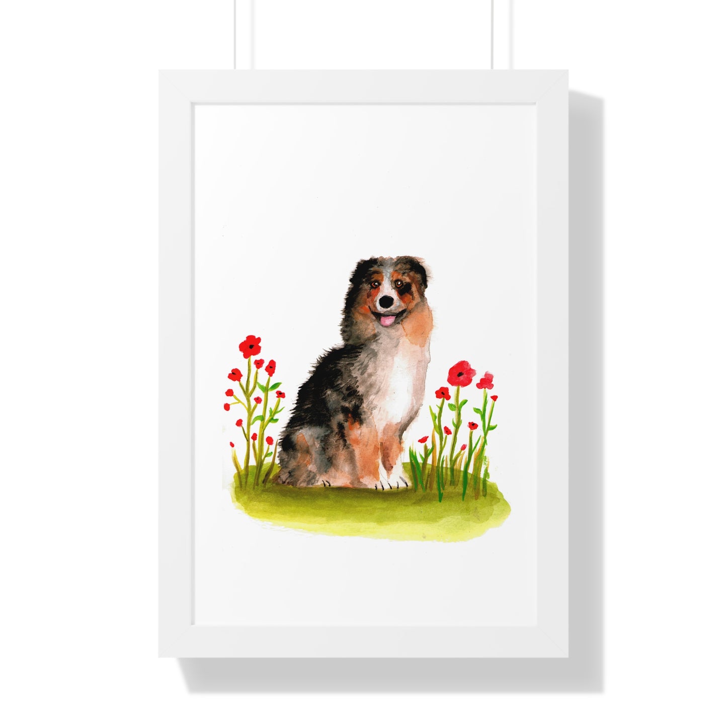 Watercolor Australian Shepherd Art Print, Cute Watercolor Art poster, Framed Art Poster