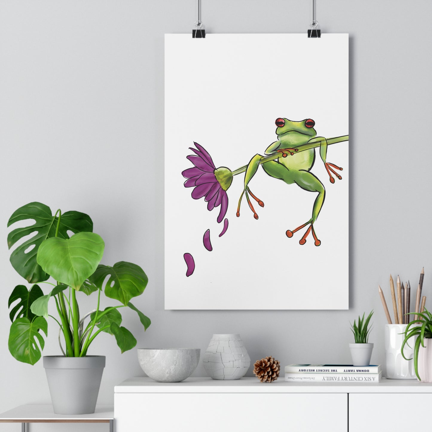 Cute Frog on Flower Art Print