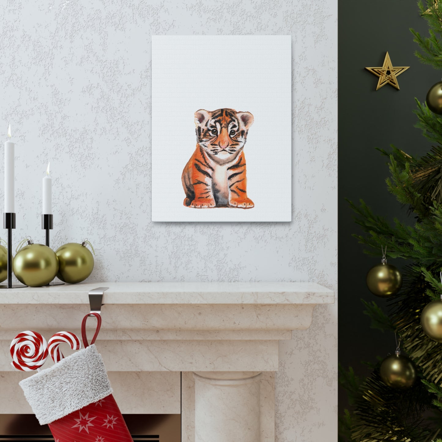 Cute Tiger Cub Gallery Canvas Wrap, Watercolor tiger cub, nursery room art, cute baby shower gift, new mom gift, cute baby tiger wall art, kids room art