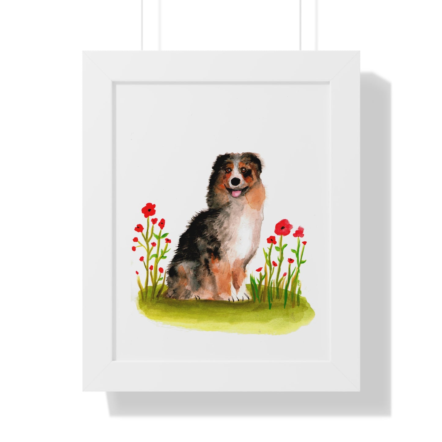 Watercolor Australian Shepherd Art Print, Cute Watercolor Art poster, Framed Art Poster