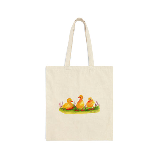 Cute Watercolor duckling art tote bag, cute ducklings canvas tote bag, cottagecore, gardencore, watercolor baby animal art