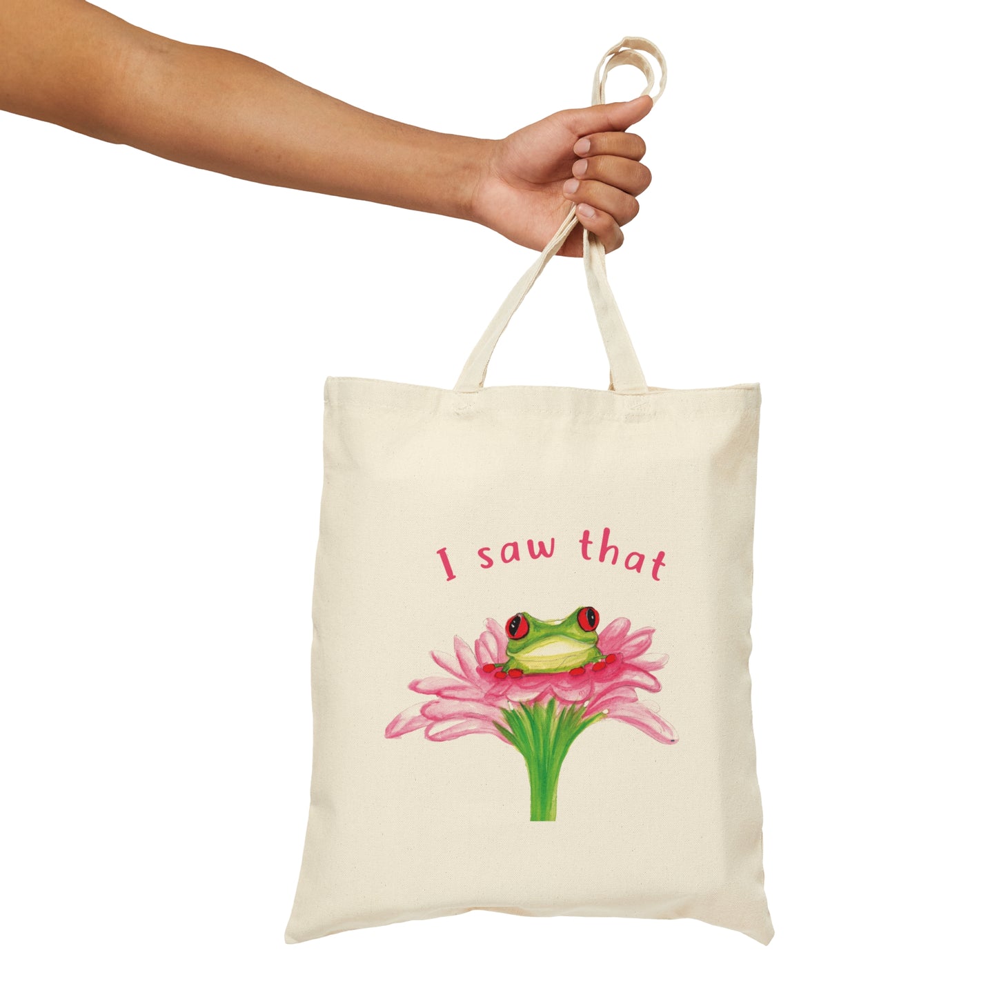 Cute funny Watercolor Frog I Saw that, Cute watercolor Frog on flower, Cute cotton canvas tote bag, back to school tote