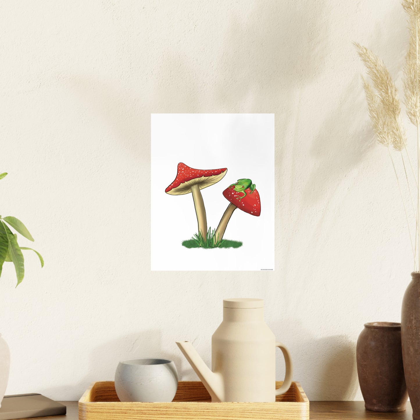 Cute Frog on a Mushroom Illustration Poster