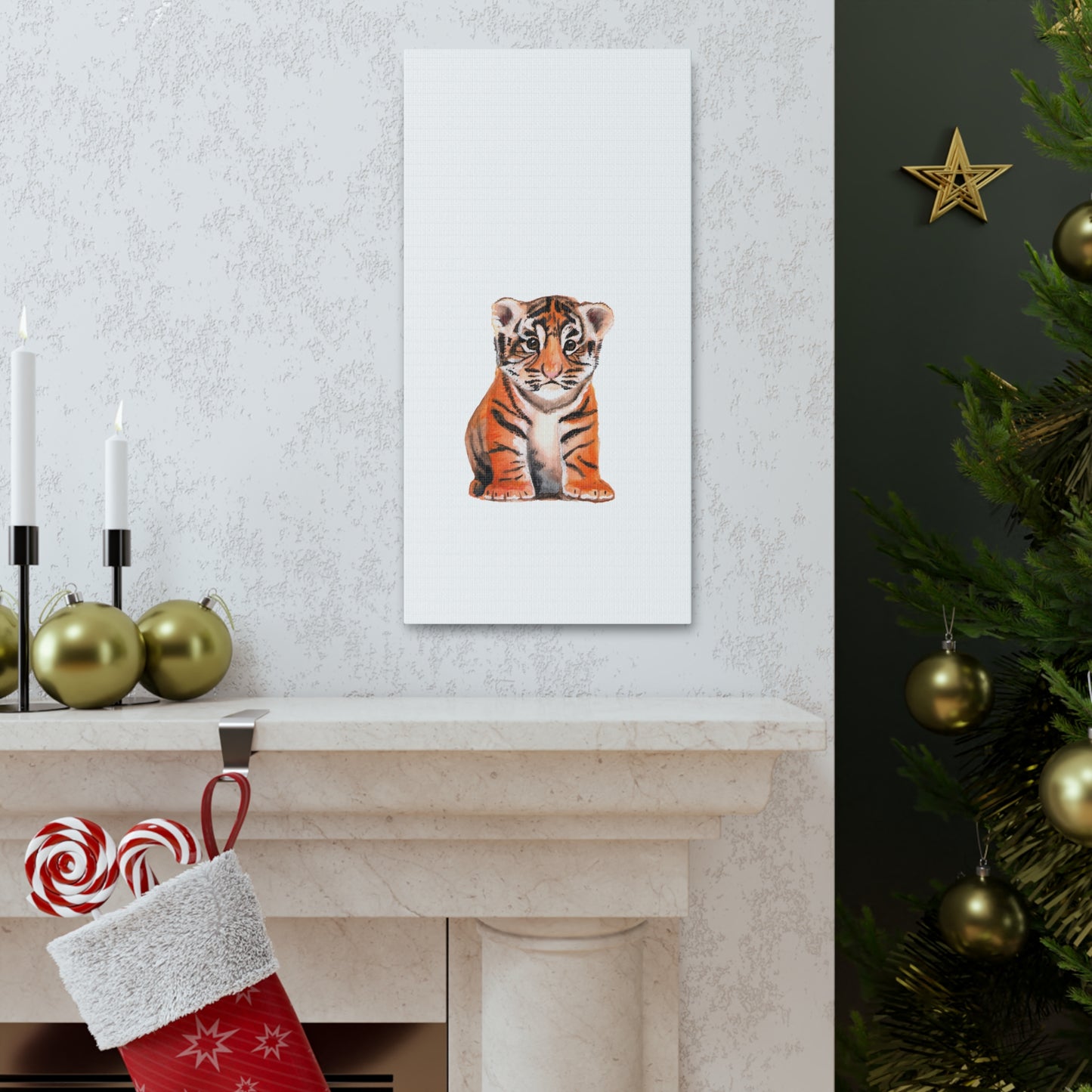 Cute Tiger Cub Gallery Canvas Wrap, Watercolor tiger cub, nursery room art, cute baby shower gift, new mom gift, cute baby tiger wall art, kids room art