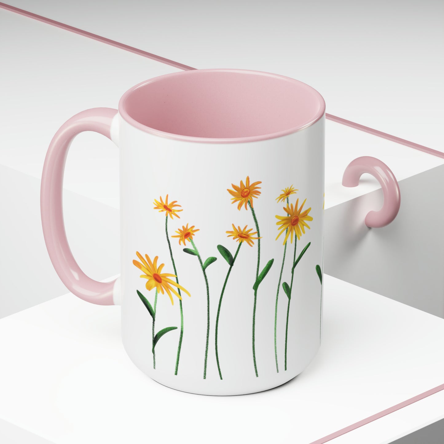 Pretty Red Accent Flowers Mug, 15 oz, Floral mug