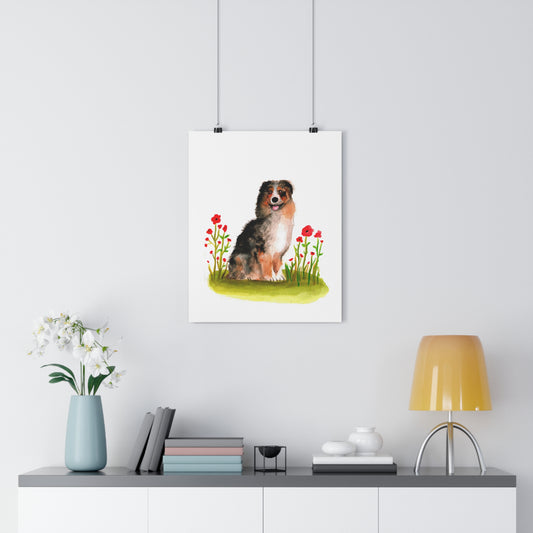 Watercolor Australian Shepherd Art Giclée Art Print, cute dog mom shepherd poster, watercolor art print dog mom gift, animal lover gift, home decor, dog wall art