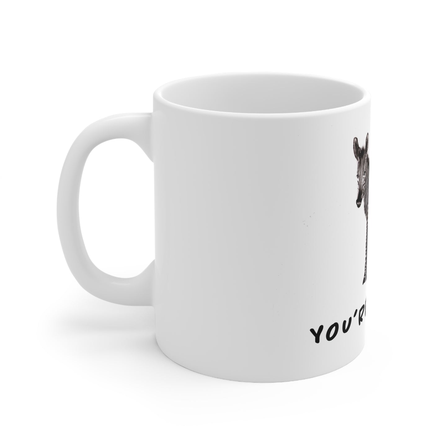 Cute Funny Zebra Mug, Zebra cute mug, funny pun zebra mug, cute graphite zebra art, baby zebra drawing, cute baby animal mug pun