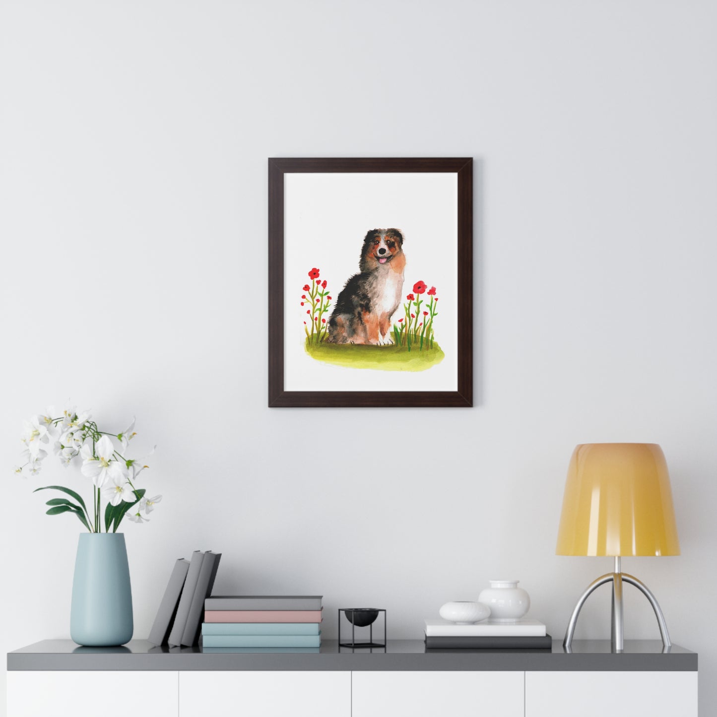 Watercolor Australian Shepherd Art Print, Cute Watercolor Art poster, Framed Art Poster