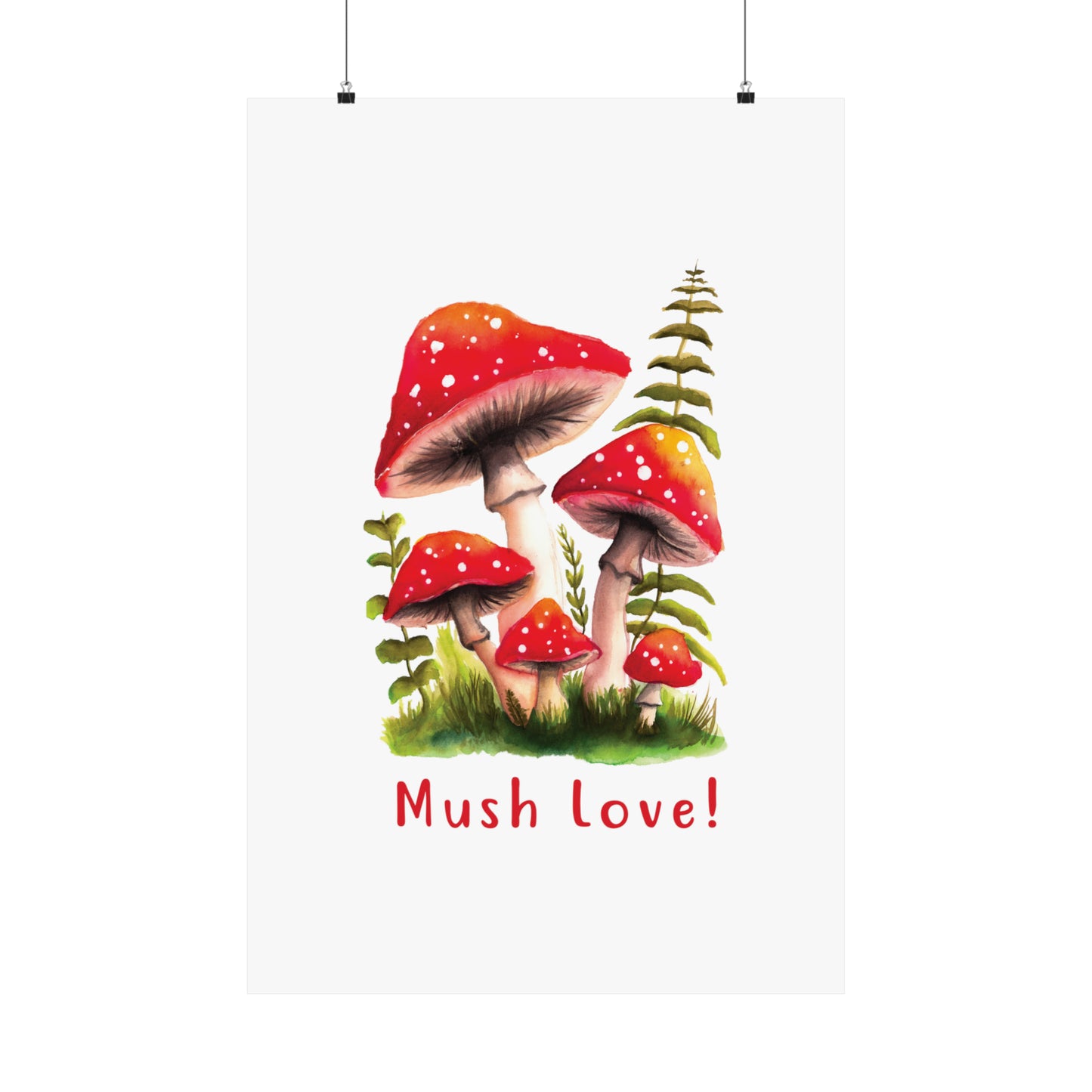 Cute Watercolor Mushroom Wall Art poster, Mush Love Bedroom Mushroom wall art cute wall art, red mushroom poster