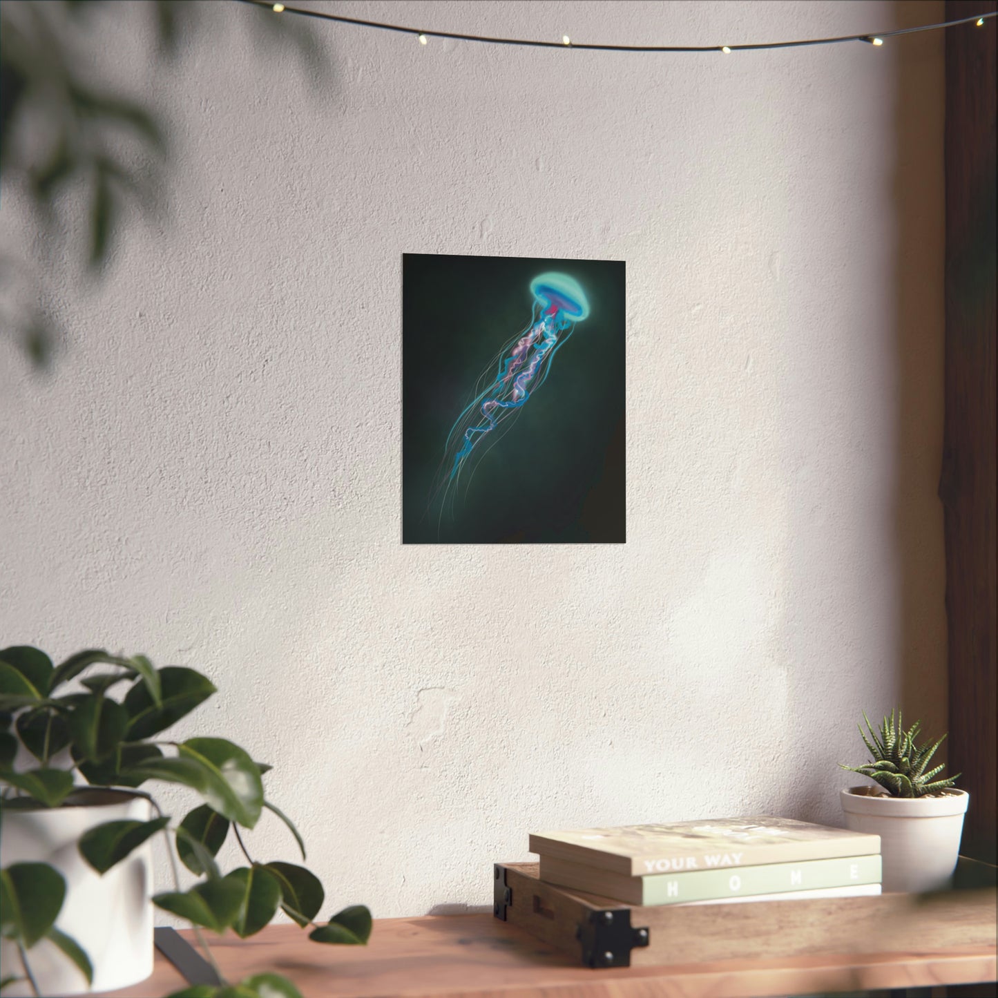 Bioluminescent Trippy Jellyfish Poster, Colorful Bioluminescent Jellyfish, Glowing pretty jellyfish, jellyfish lover, glowing bioluminescent art