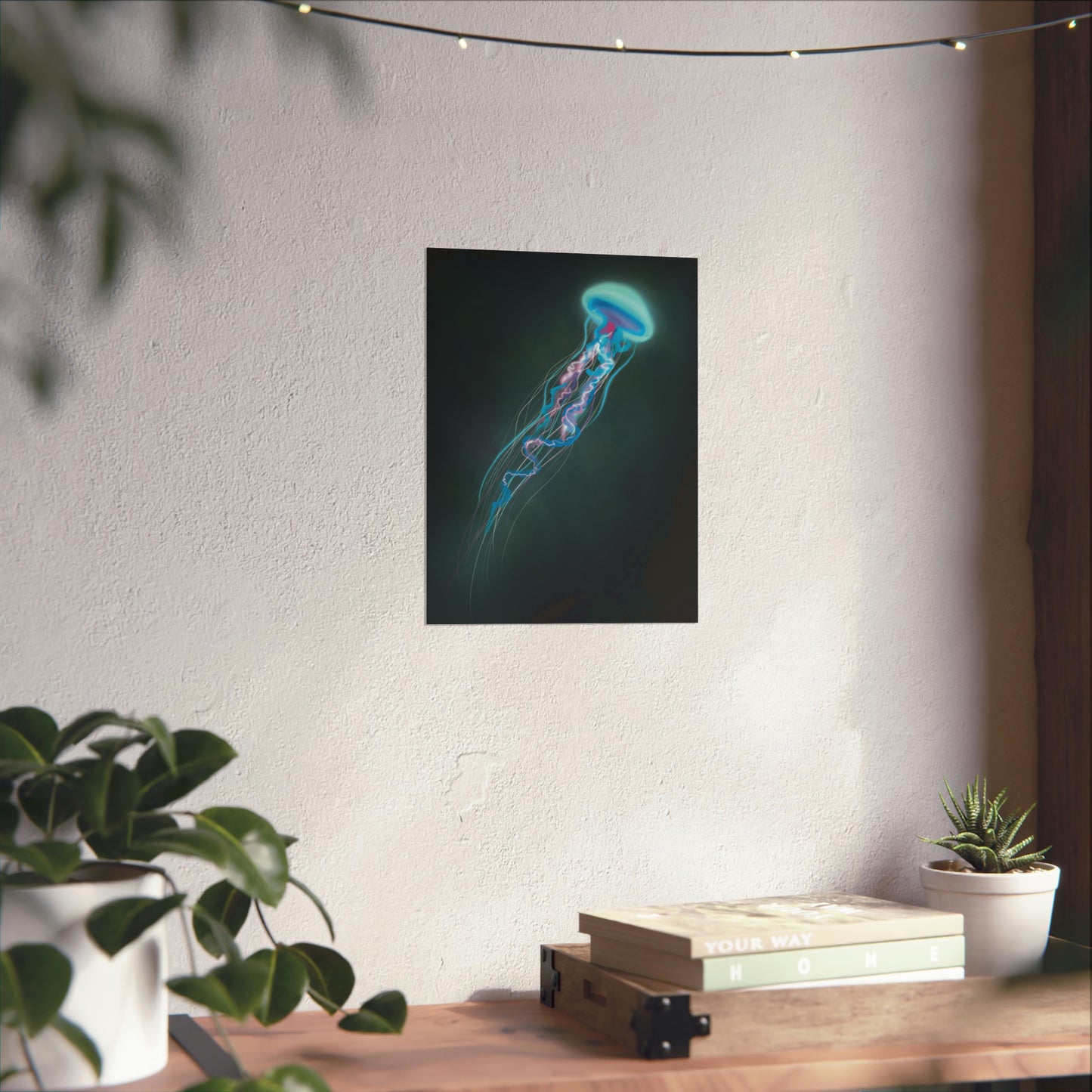 Bioluminescent Trippy Jellyfish Poster, Colorful Bioluminescent Jellyfish, Glowing pretty jellyfish, jellyfish lover, glowing bioluminescent art