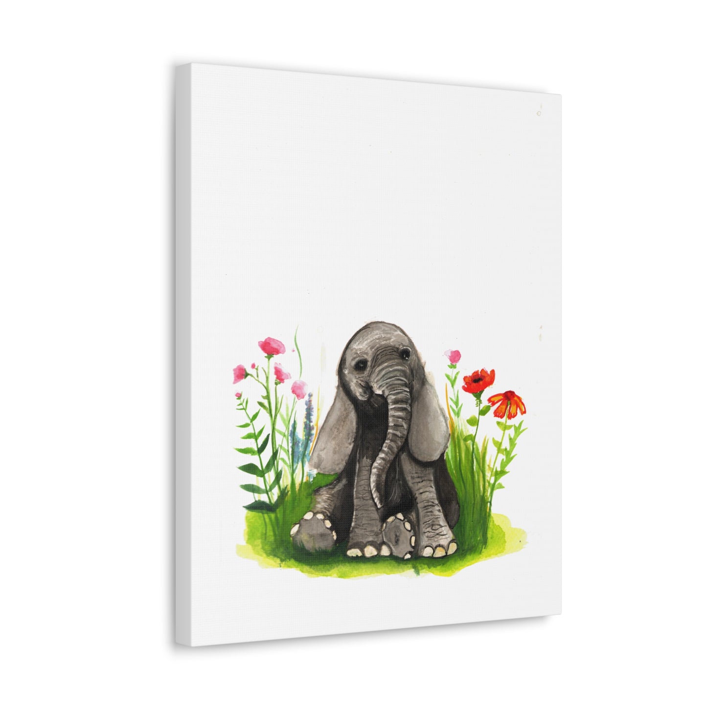 Cute Watercolor Baby Elephant in Flowers, Nursery Wall art, safari animal prints, cute baby animals, kids wall art, animal lover