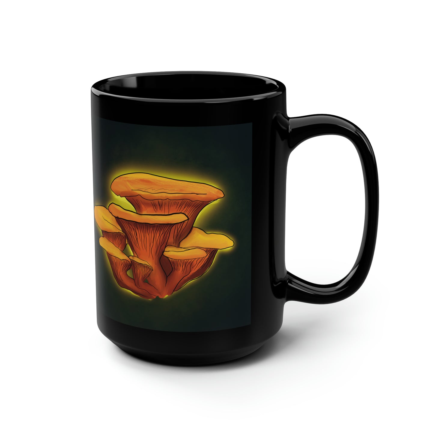 Trippy Bioluminescent Mushroom Mug 15 oz, Glowing Mushroom Psychedelic black mug, glowing fantasy trippy mushroom mug oyster mushroom cool mug