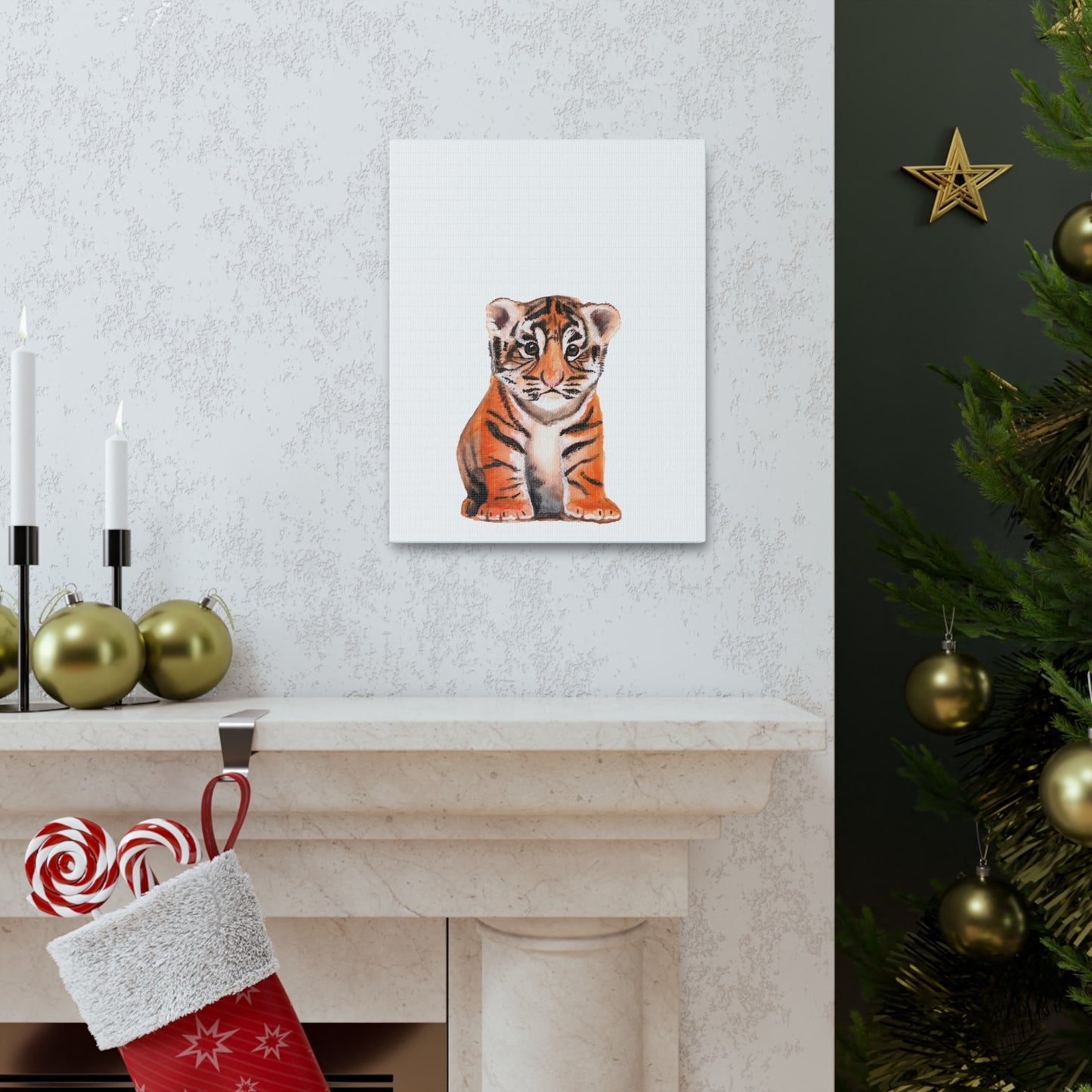 Cute Tiger Cub Gallery Canvas Wrap, Watercolor tiger cub, nursery room art, cute baby shower gift, new mom gift, cute baby tiger wall art, kids room art