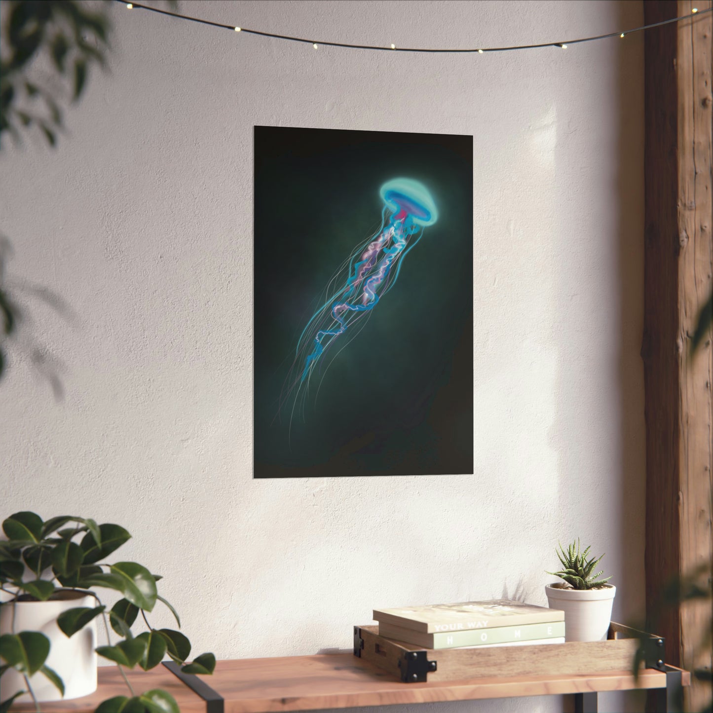 Bioluminescent Trippy Jellyfish Poster, Colorful Bioluminescent Jellyfish, Glowing pretty jellyfish, jellyfish lover, glowing bioluminescent art