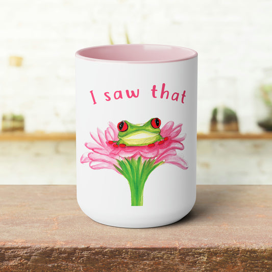 Cute Watercolor frog mug, adorable frog lover mug gift, funny frog I saw that mug, frog on flower cute floral mug