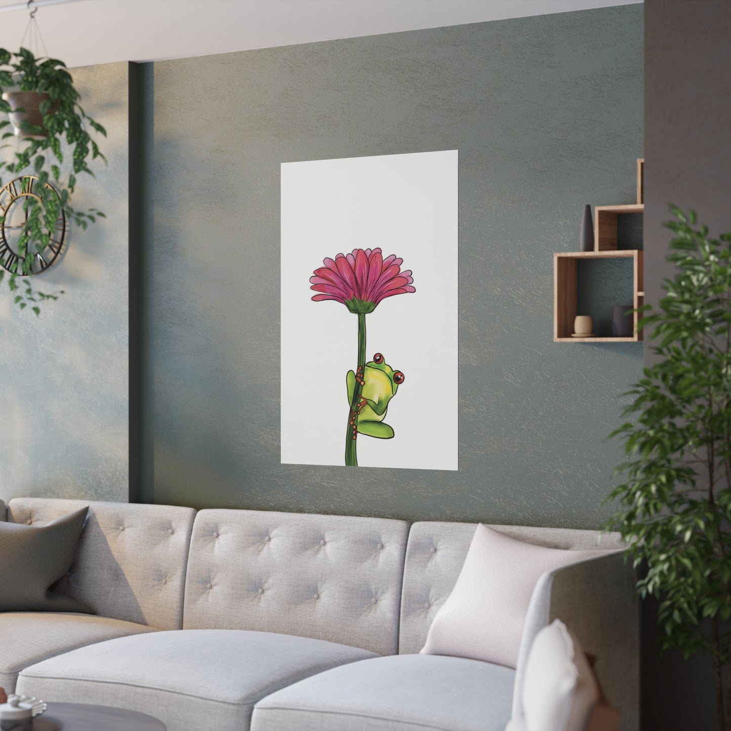 Frog on a Flower Illustration Poster