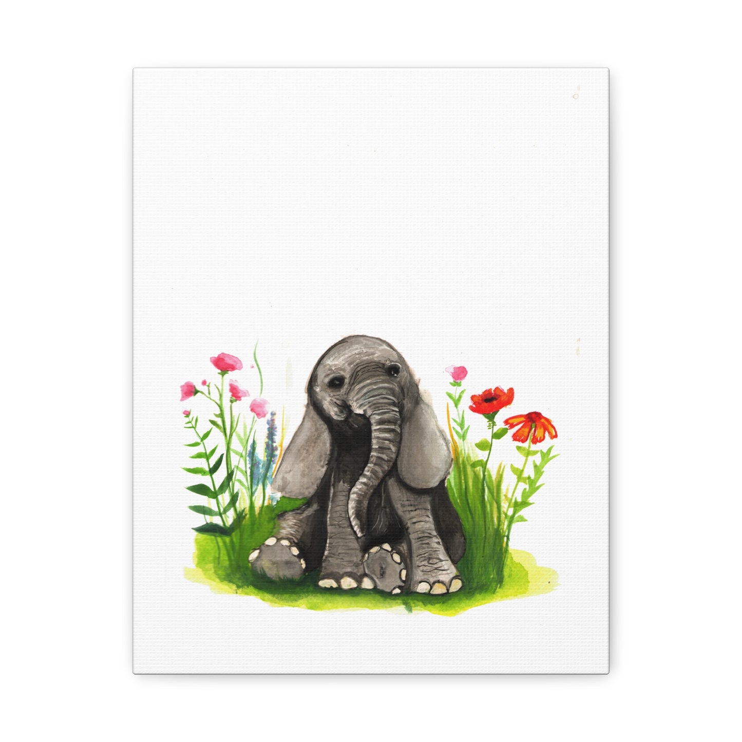 Cute Watercolor Baby Elephant in Flowers, Nursery Wall art, safari animal prints, cute baby animals, kids wall art, animal lover