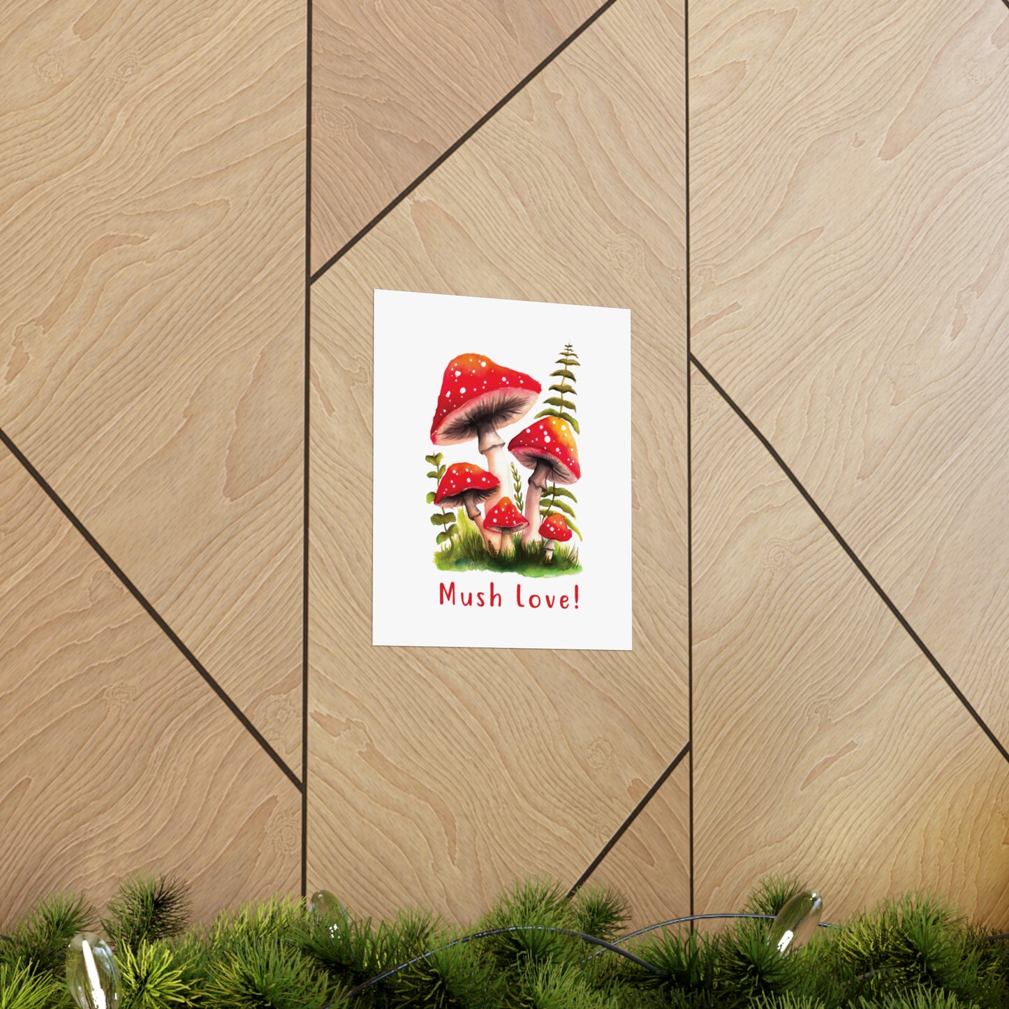 Cute Watercolor Mushroom Wall Art poster, Mush Love Bedroom Mushroom wall art cute wall art, red mushroom poster