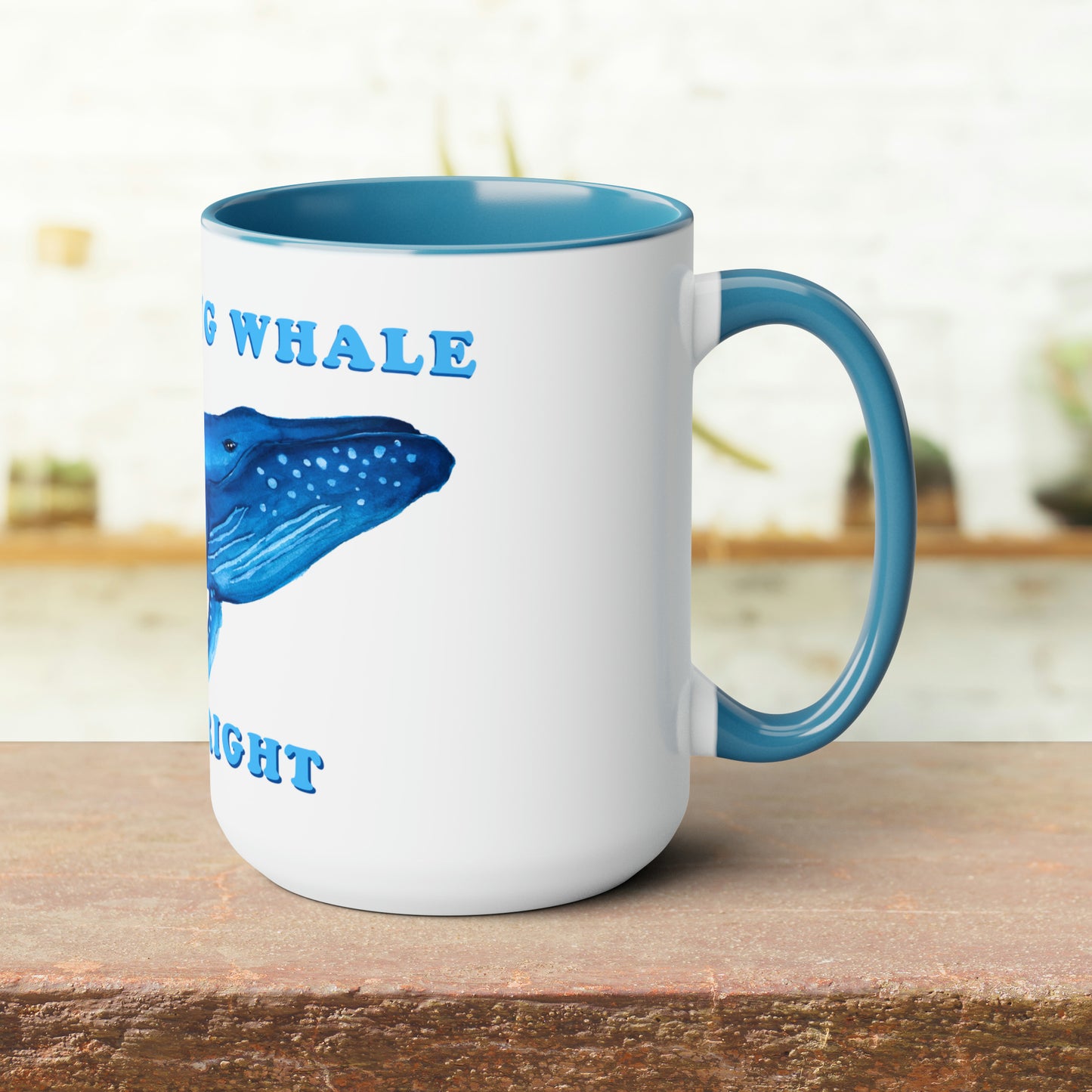 Two-Tone Everything Whale be Alright Mug, Watercolor humpback whale, cute funny painting mug, humpback whale mug, 15oz