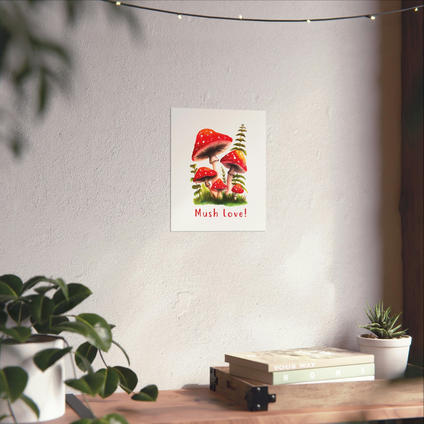 Cute Watercolor Mushroom Wall Art poster, Mush Love Bedroom Mushroom wall art cute wall art, red mushroom poster