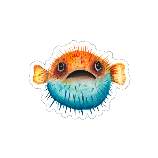 Cute Watercolor Pufferfish sticker, Funny Illustration sticker, original blowfish cute sticker for water bottle, cute funny watercolor fish Sticker, Vinyl sticker