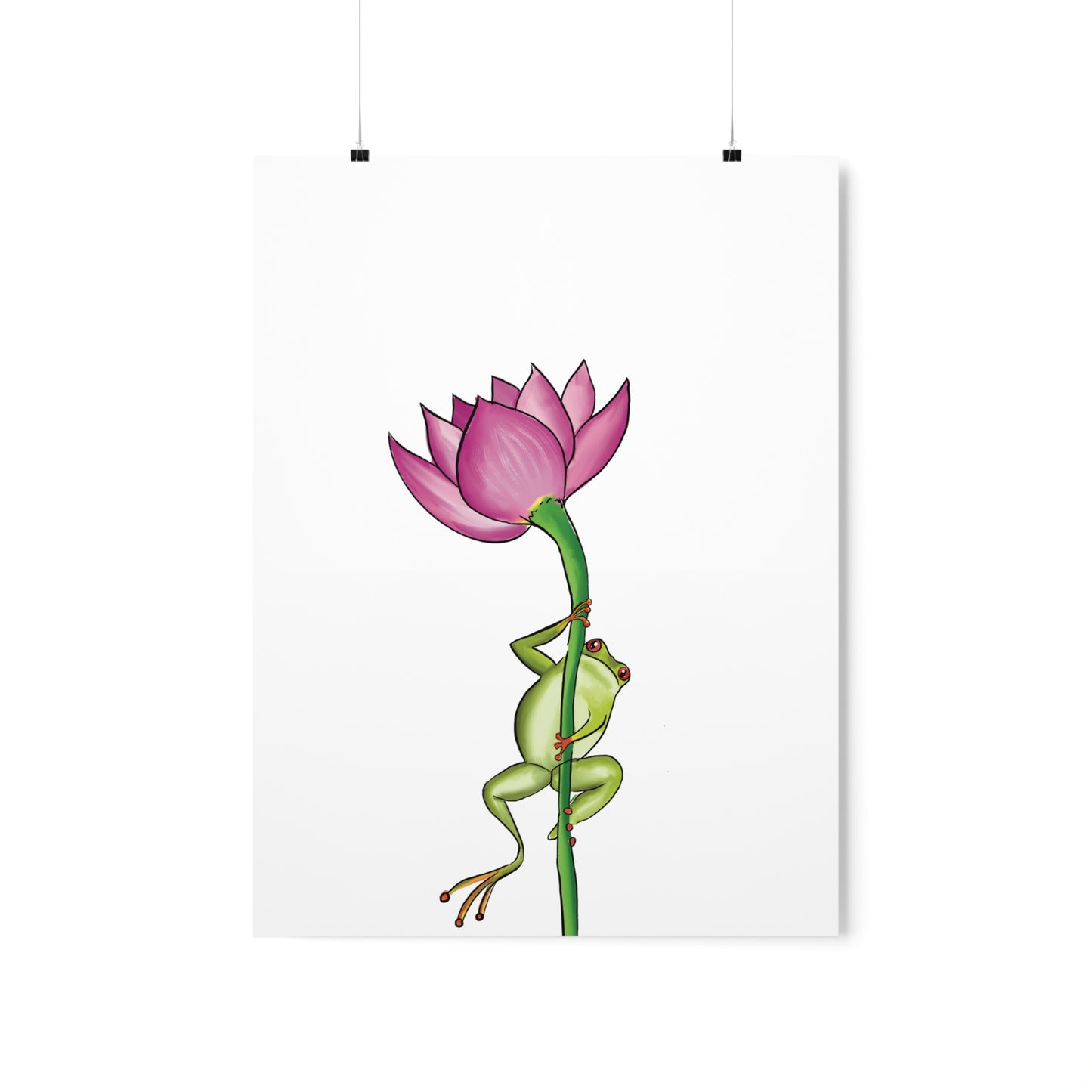 Frog Climbing a Flower Poster