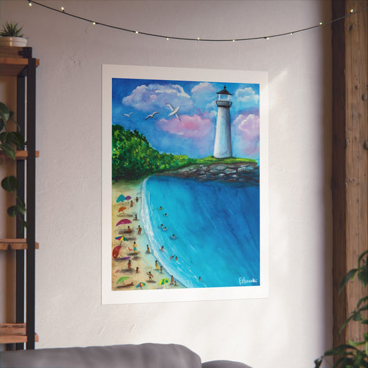 Lighthouse watercolor coastal beach scene, florida beach house decor, seascape painting, beach house decor wall art