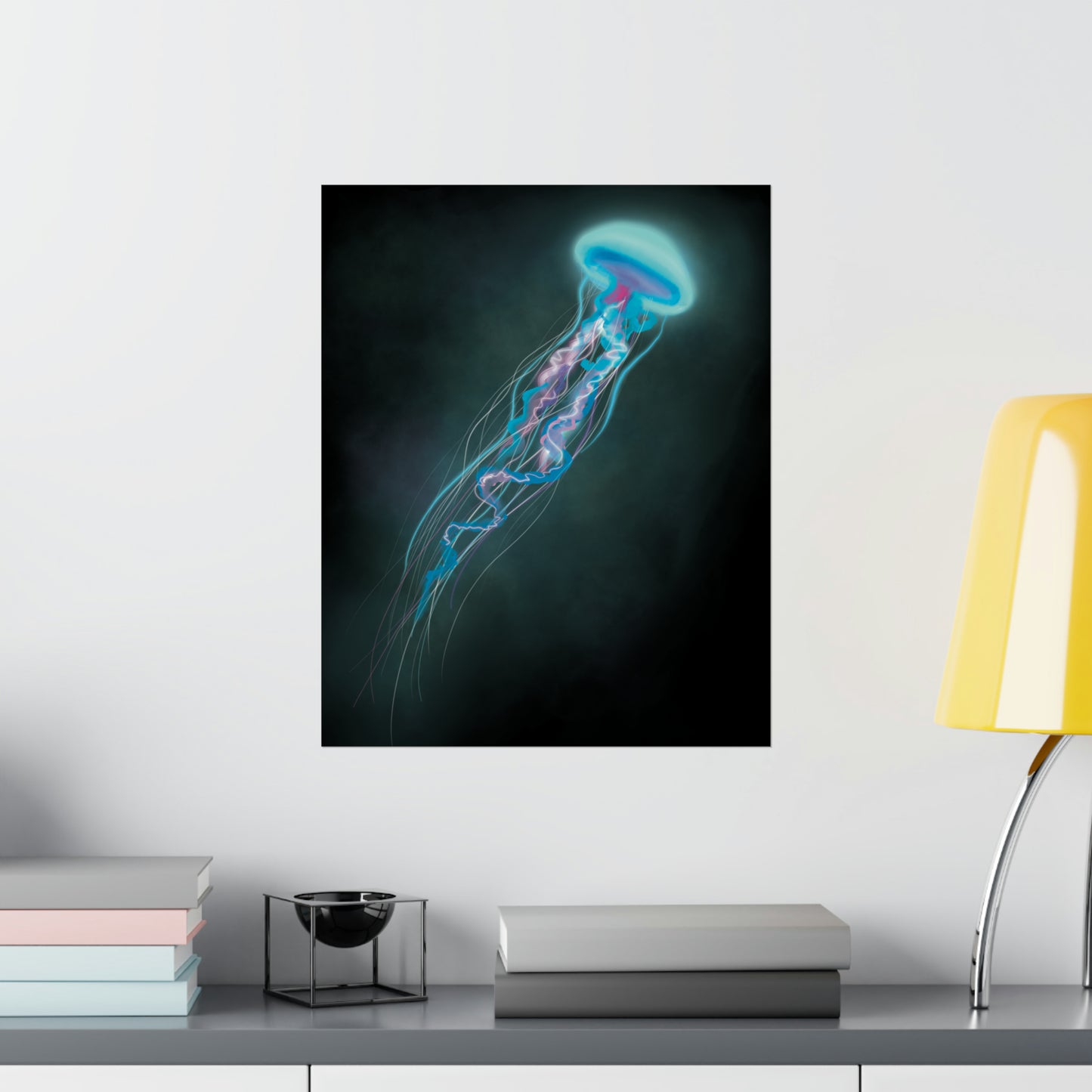 Bioluminescent Trippy Jellyfish Poster, Colorful Bioluminescent Jellyfish, Glowing pretty jellyfish, jellyfish lover, glowing bioluminescent art