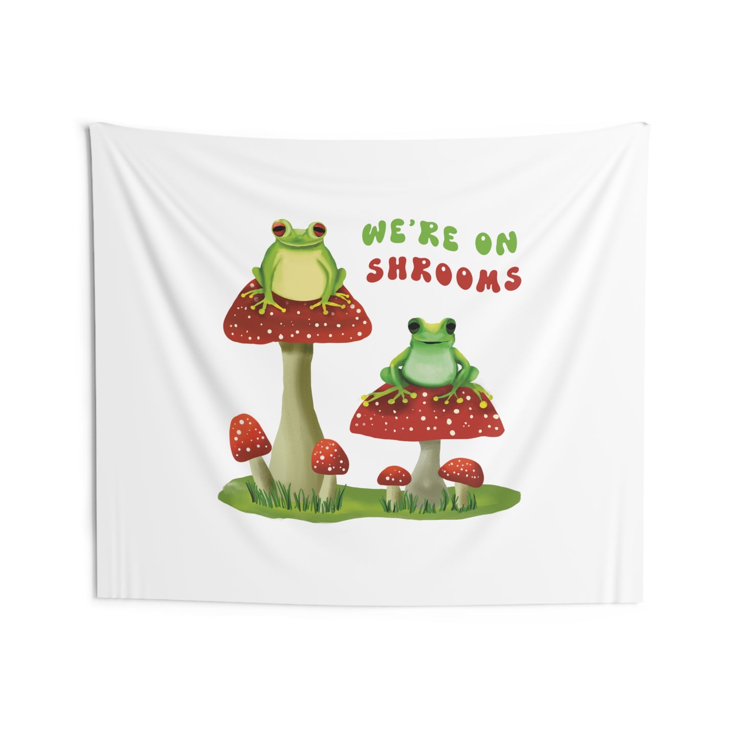 Funny Frogs on Mushrooms Tapestry, Cute Frog lover tapestry, dorm room tapestry, funny saying tapestry cute bedroom wall decor, wall hangings cute, funny wall tapestry