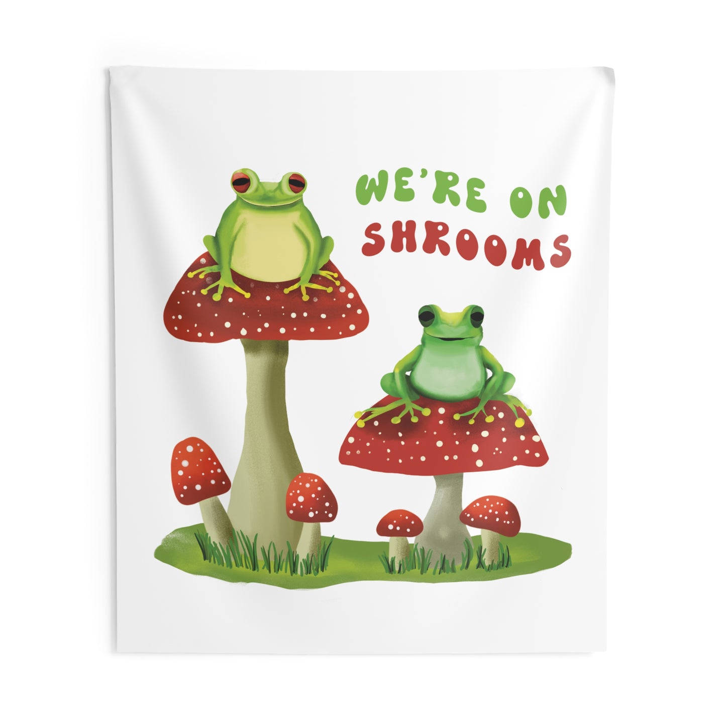 Funny Frogs on Mushrooms Tapestry, Cute Frog lover tapestry, dorm room tapestry, funny saying tapestry cute bedroom wall decor, wall hangings cute, funny wall tapestry