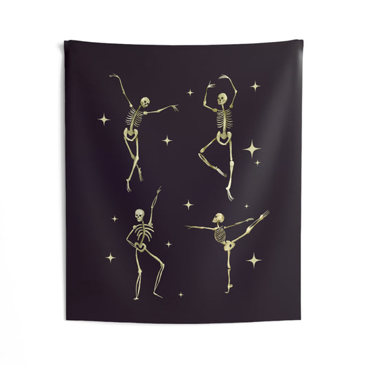 Cute Funny Dancing skeleton Tapestry, astronomy halloween tapestry, skeleton ballet, cool funny tapestry bedroom, dorm room tapestry