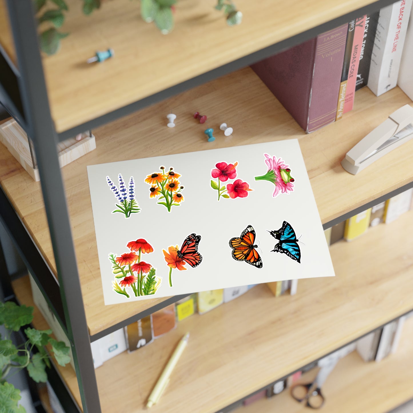 watercolor Wildflowers and Butterflies sticker sheet, watercolor stickers, watercolor flowers, watercolor butterfly stickers, vinyl sticker sheet