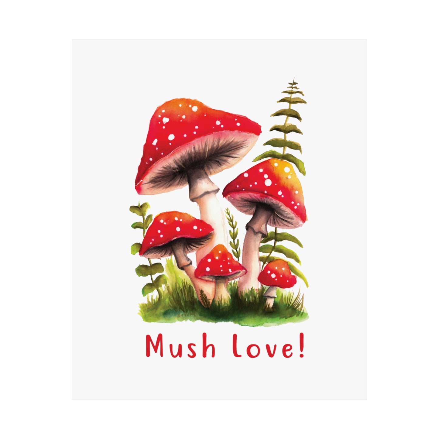 Cute Watercolor Mushroom Wall Art poster, Mush Love Bedroom Mushroom wall art cute wall art, red mushroom poster