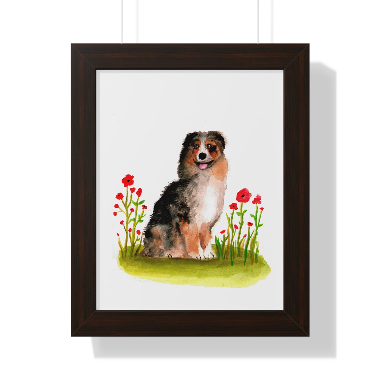 Watercolor Australian Shepherd Art Print, Cute Watercolor Art poster, Framed Art Poster