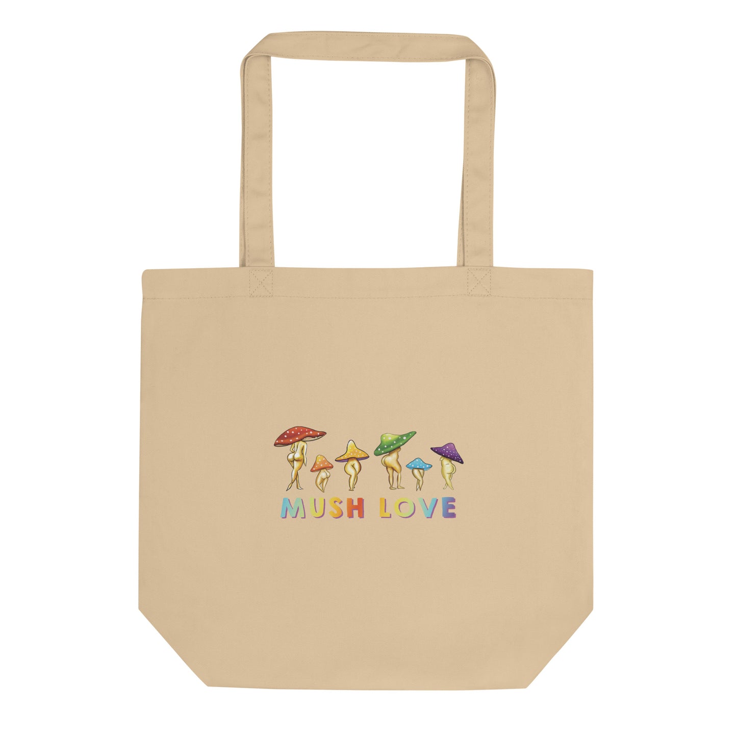 Cute Embroidered Mushroom Lady Large Canvas Tote Bag