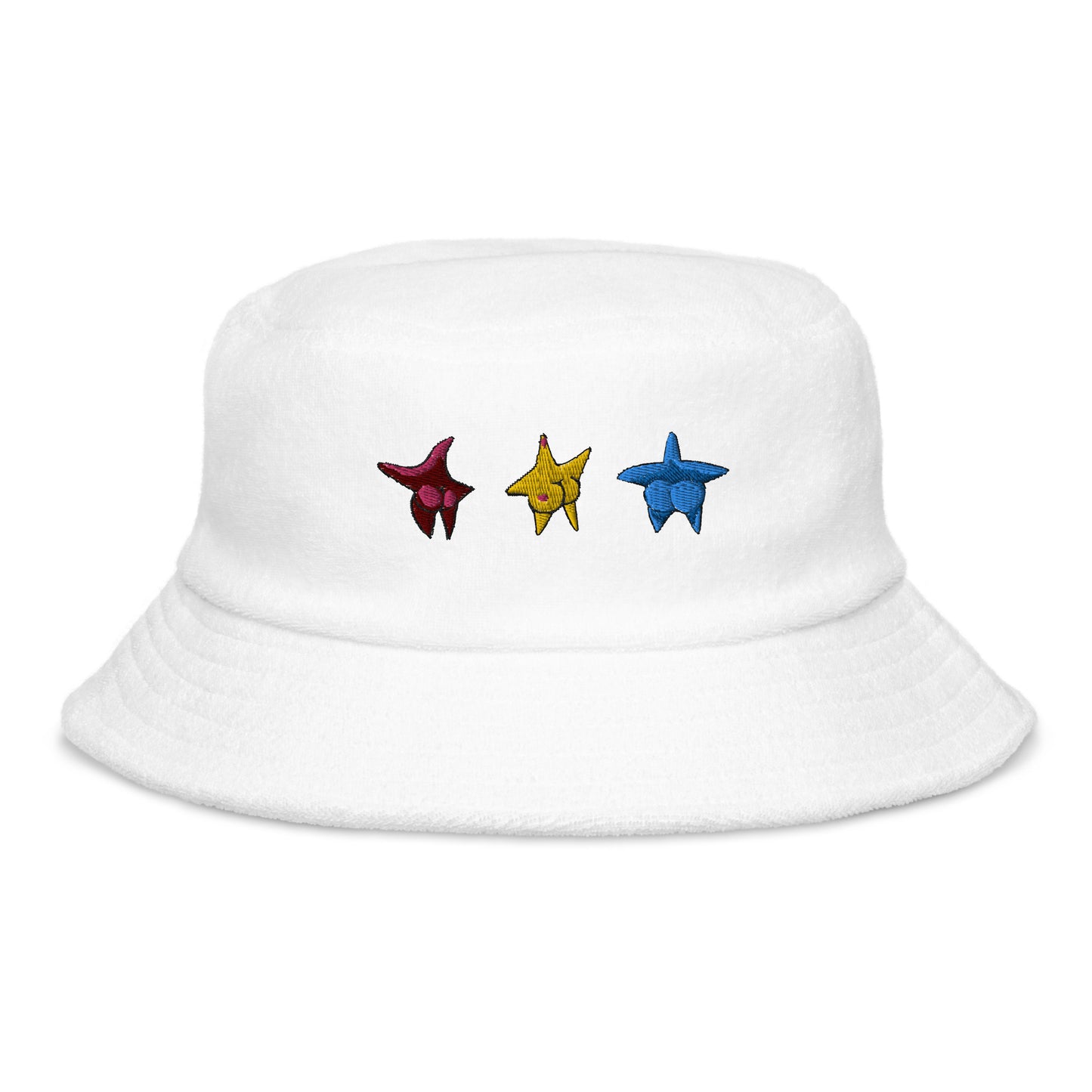 Cute Starfish Booty Bucket Hat for Festivals, Gift fun Illustration, Red Yellow Blue Hat Summer, Cute Sea Star, Marine Lover